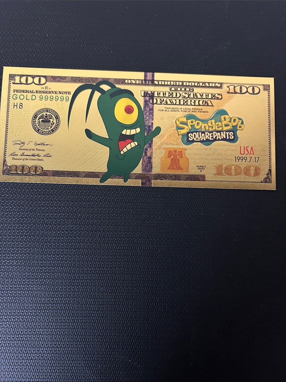 SpongeBob Squarepants Plankton Gold and Green Novelty Note